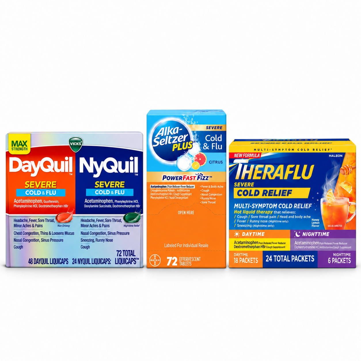 Vicks DayQuil NyQuil, Alka-Seltzer Plus and Theraflu cold and flu products
