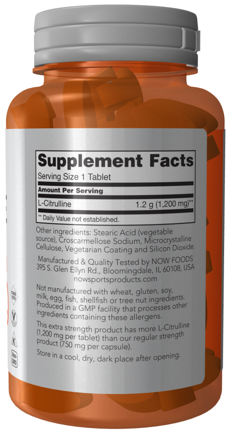 나우푸드 L-시트룰린 엑스트라 스트렝스 1200mg 정제 – 고함량 · 산화질소 · 혈류 · 강력한 펌핑 · 운동 퍼포먼스