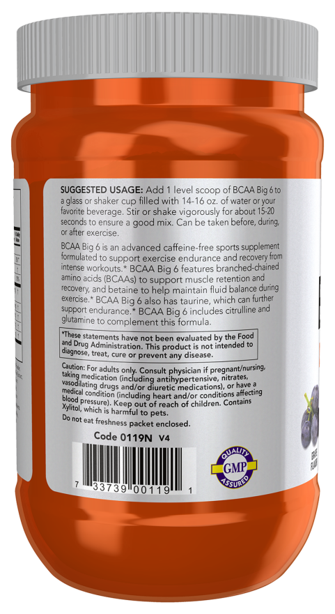Now Foods BCAA Big 6、グレープ風味パウダー アミノ酸 / 持久力* / 回復