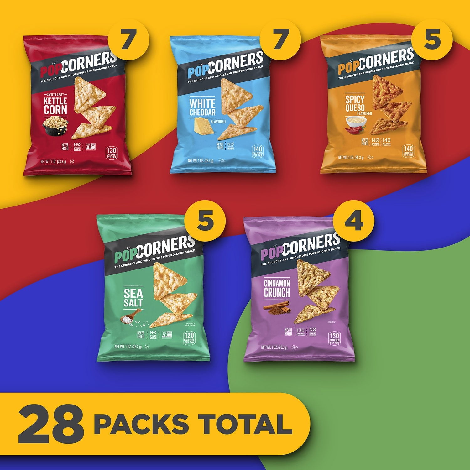 PopCorners バラエティパック チップス、1オンス、28 個入り。