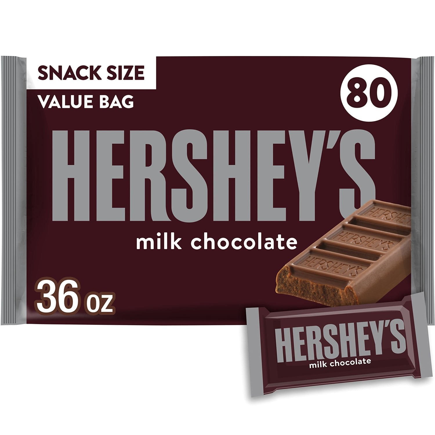 HERSHEY'S ミルクチョコレートバー、スナックサイズ、80 個。