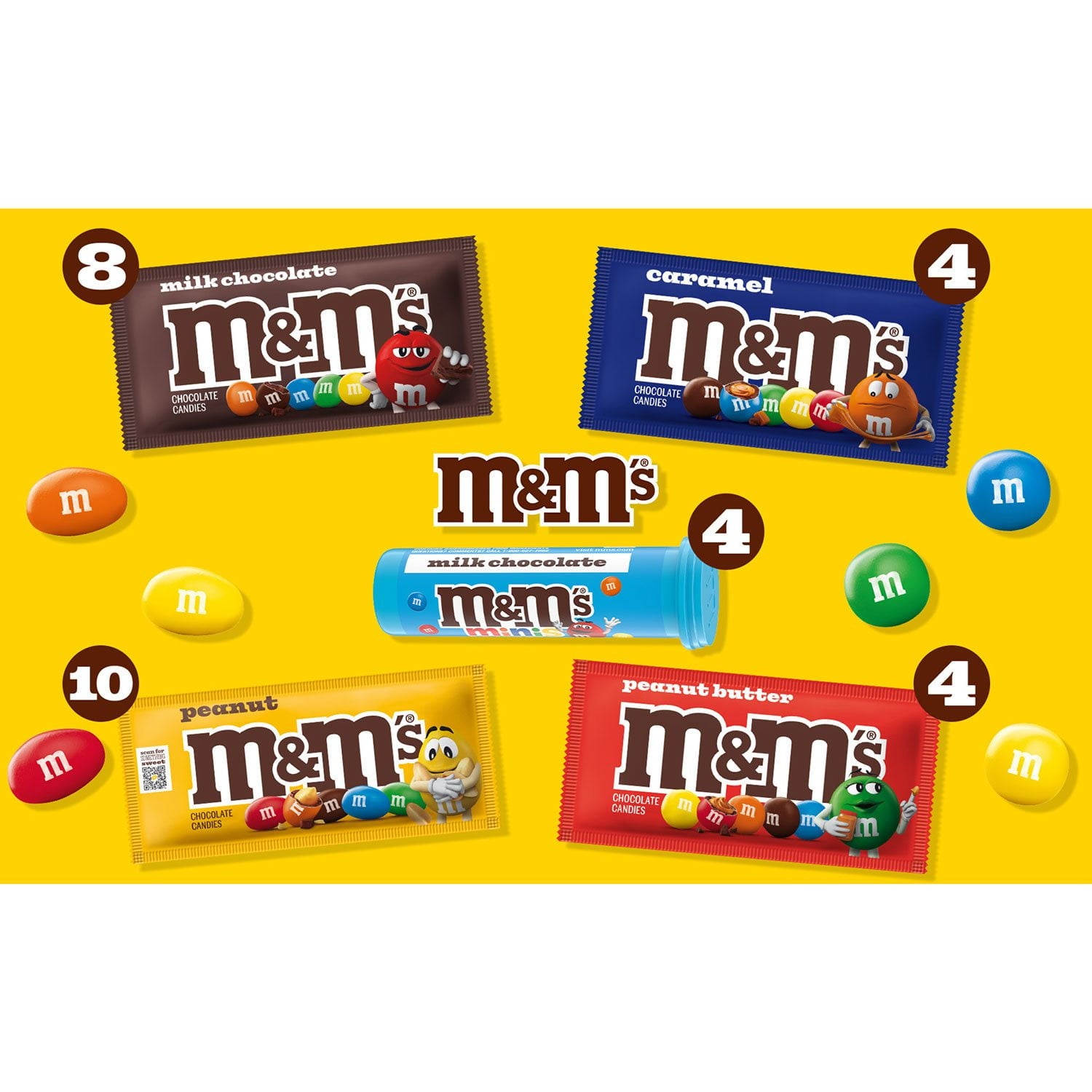 M&amp;M'S バラエティパック チョコレートキャンディ、フルサイズ、30 個入り。