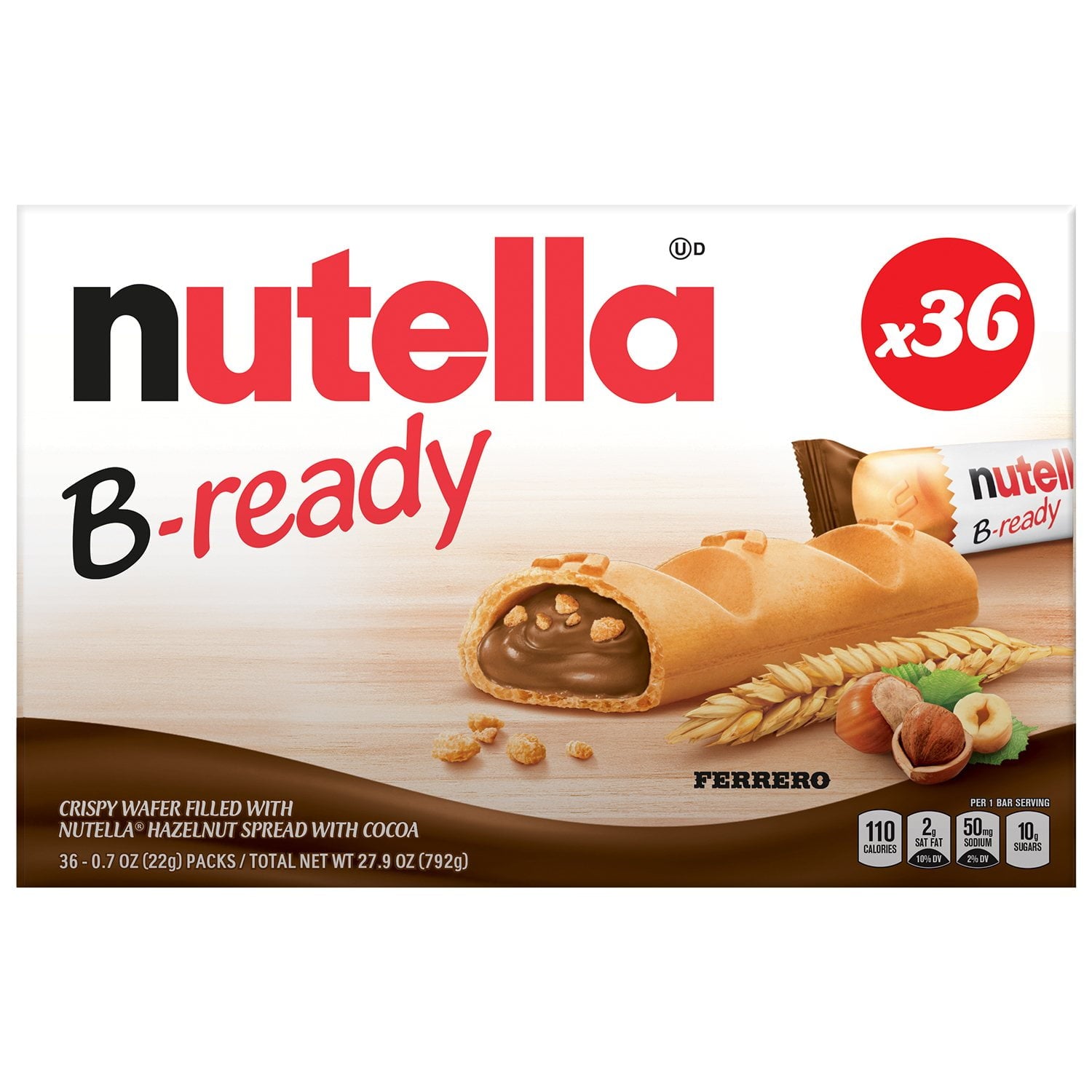 ヌテラ B-Ready クリスピーウエハース、0.7オンス、36枚入り
