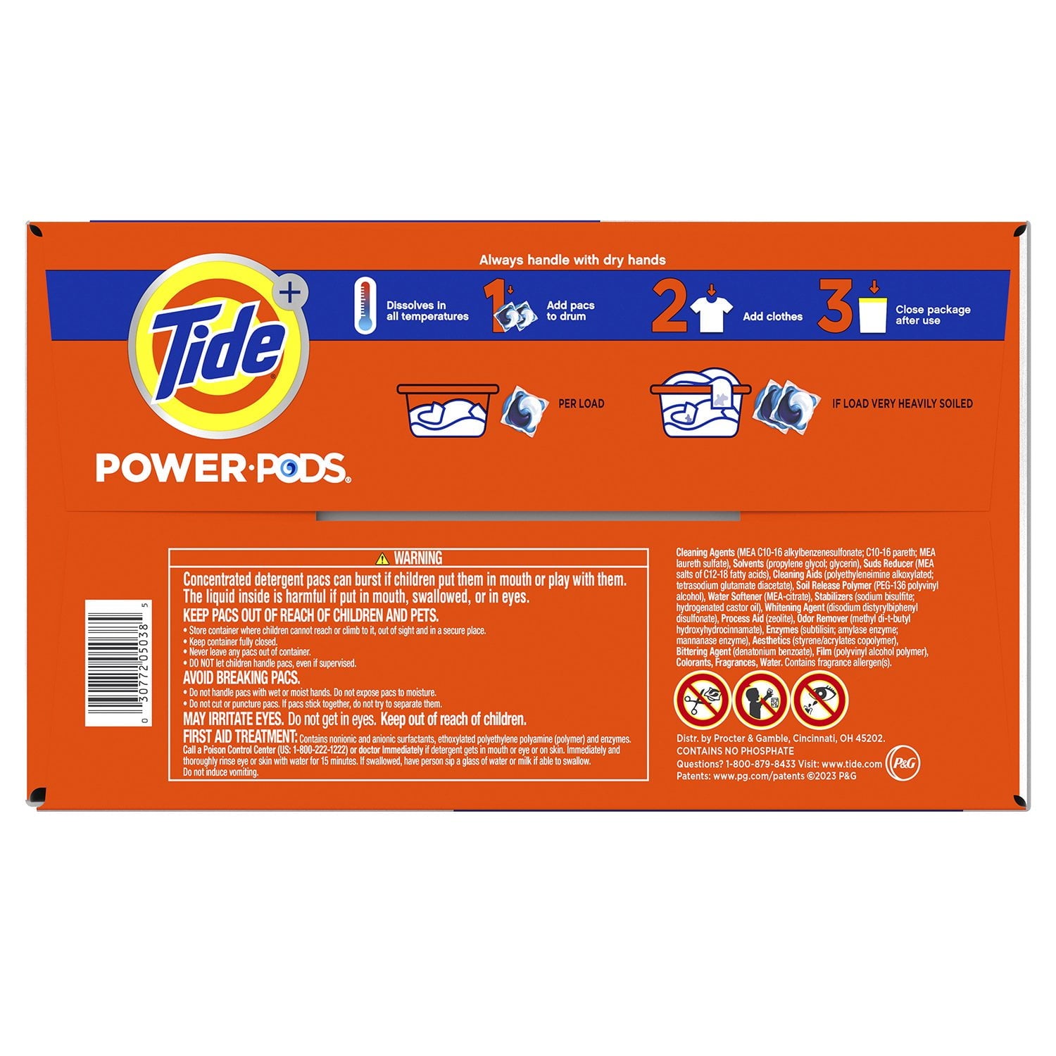 Tide Hygienic Clean Power PODS 洗濯洗剤パック、オリジナル、72 個入り。