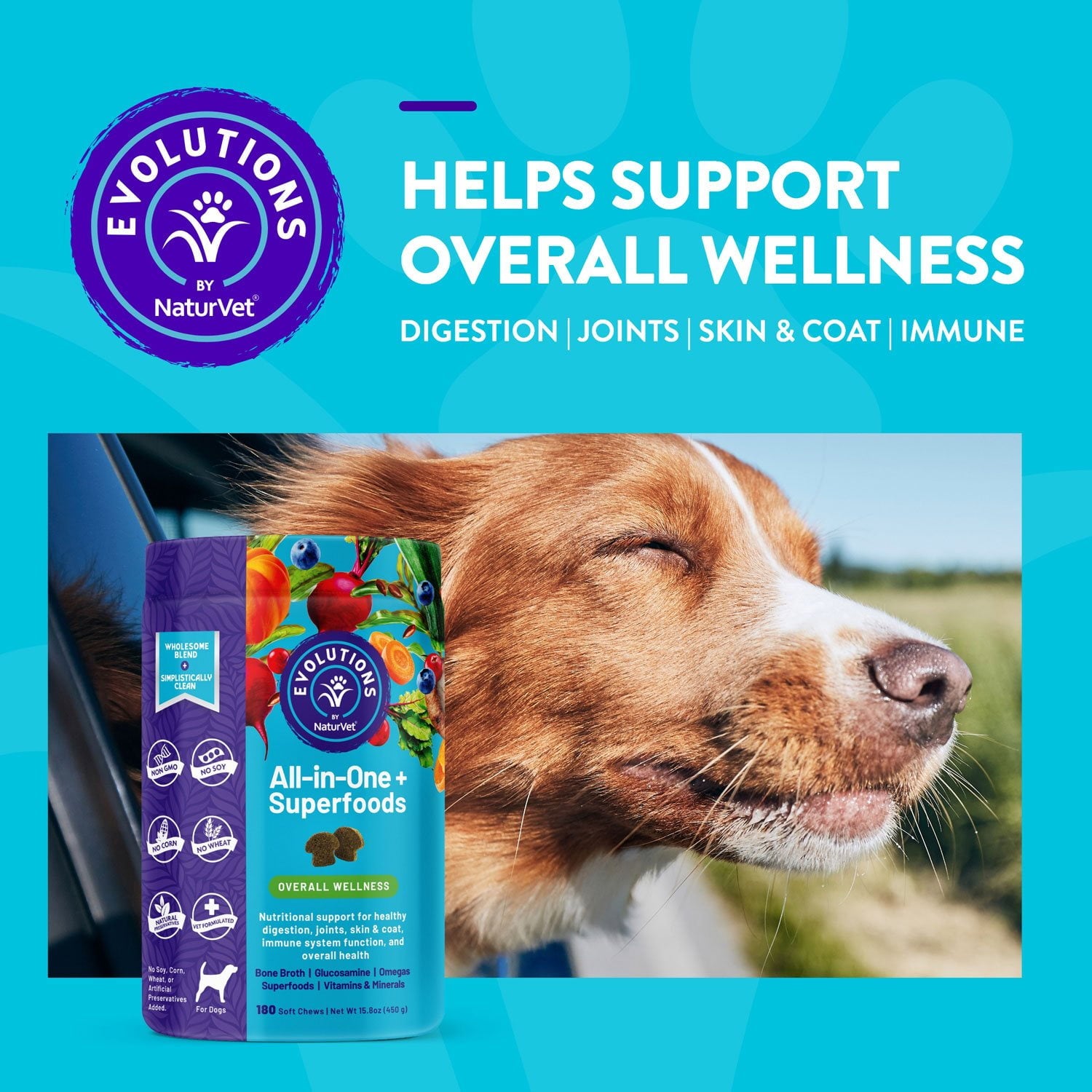 Evolutions by NaturVet、オールインワン プラス スーパーフード、犬用ソフトチュー、180 個。