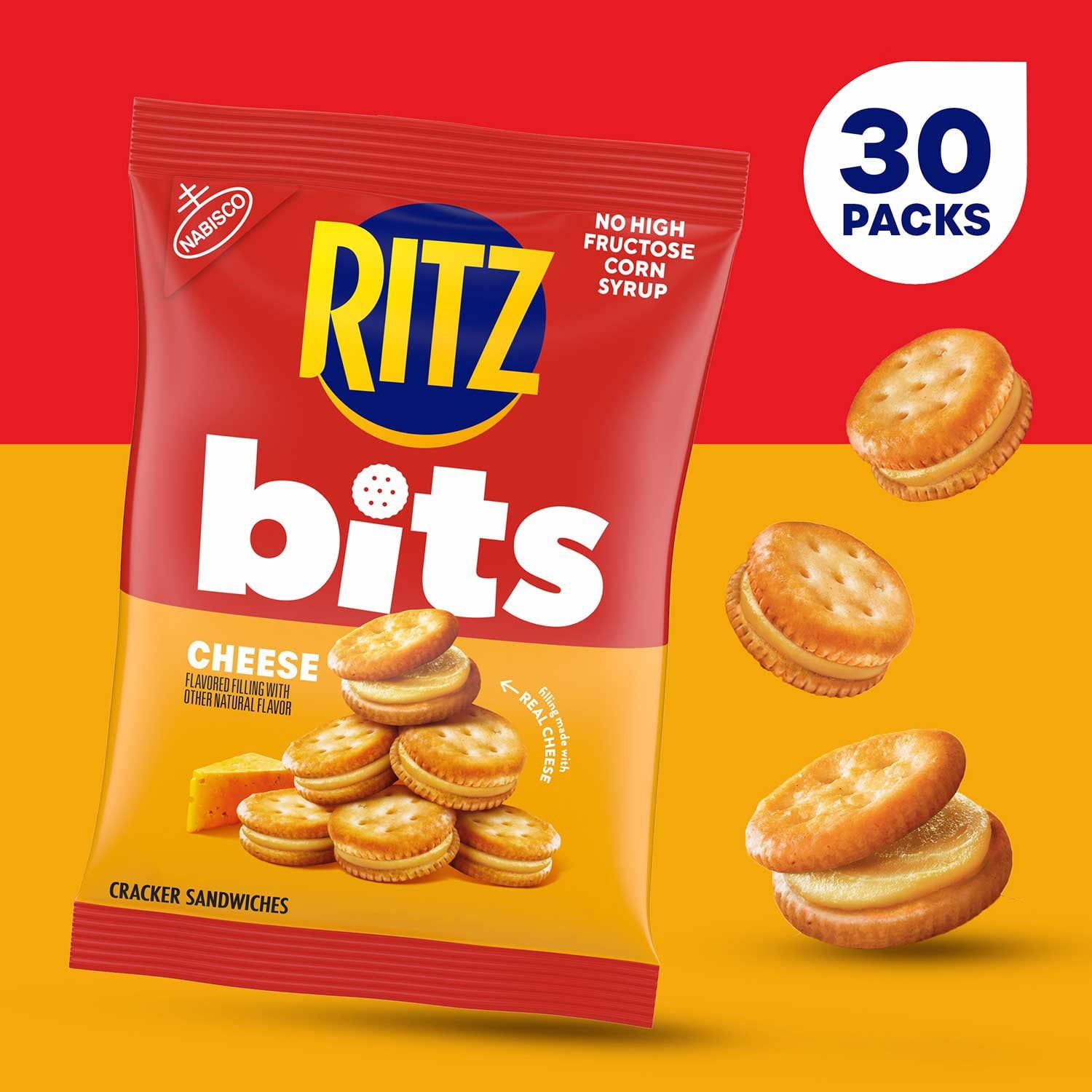 RITZ ビット チーズ サンドイッチ クラッカー、1.5 オンス、30 個入り。