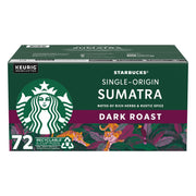 スターバックス ダークロースト K-Cup コーヒーポッド、シングルオリジン スマトラ、72 個入り。