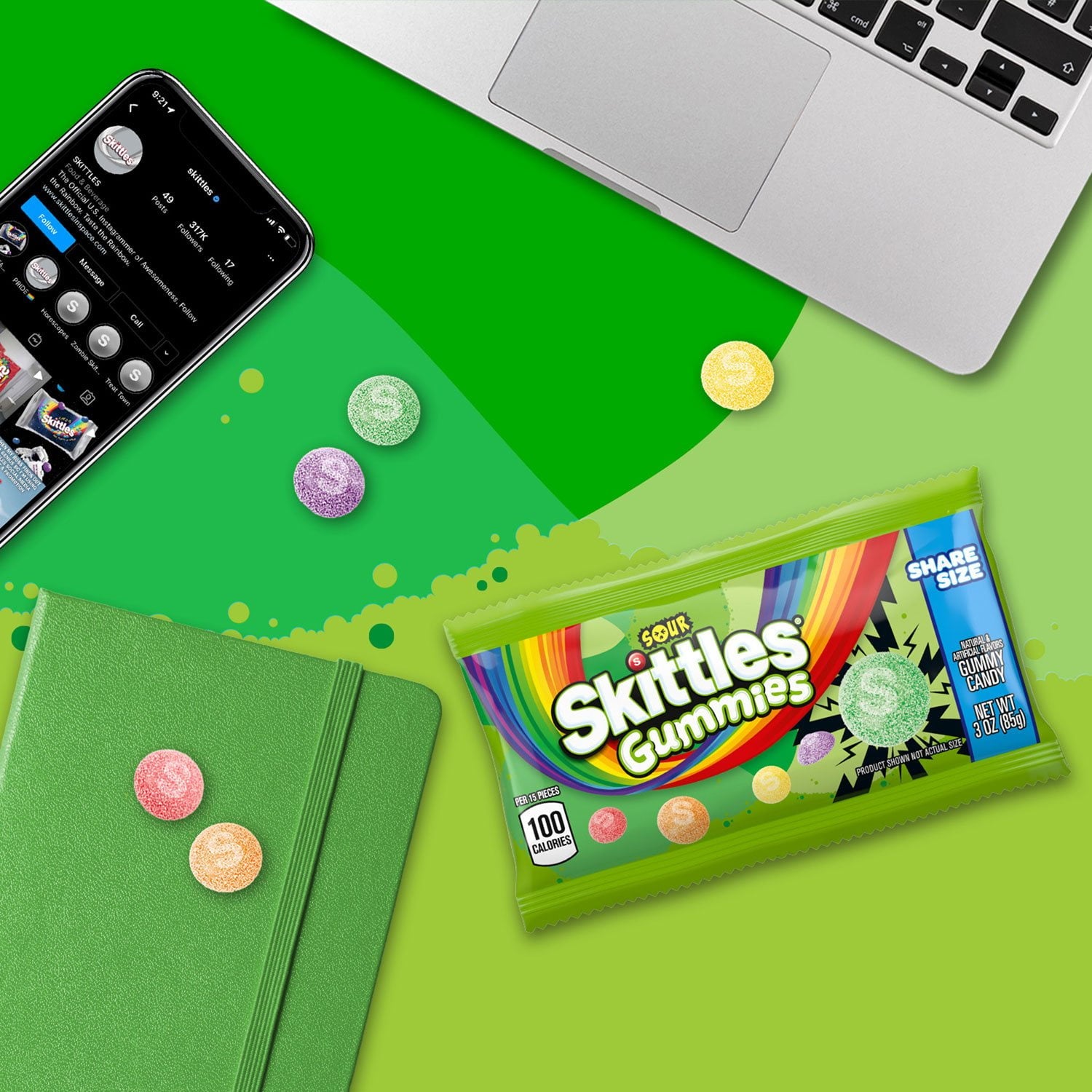Skittles Gummies サワーグミキャンディー、シェアサイズ、15 個入り。