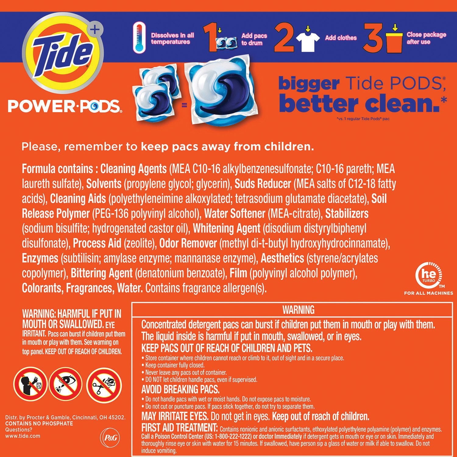 Tide Hygienic Clean Power PODS 洗濯洗剤パック、オリジナル、72 個入り。