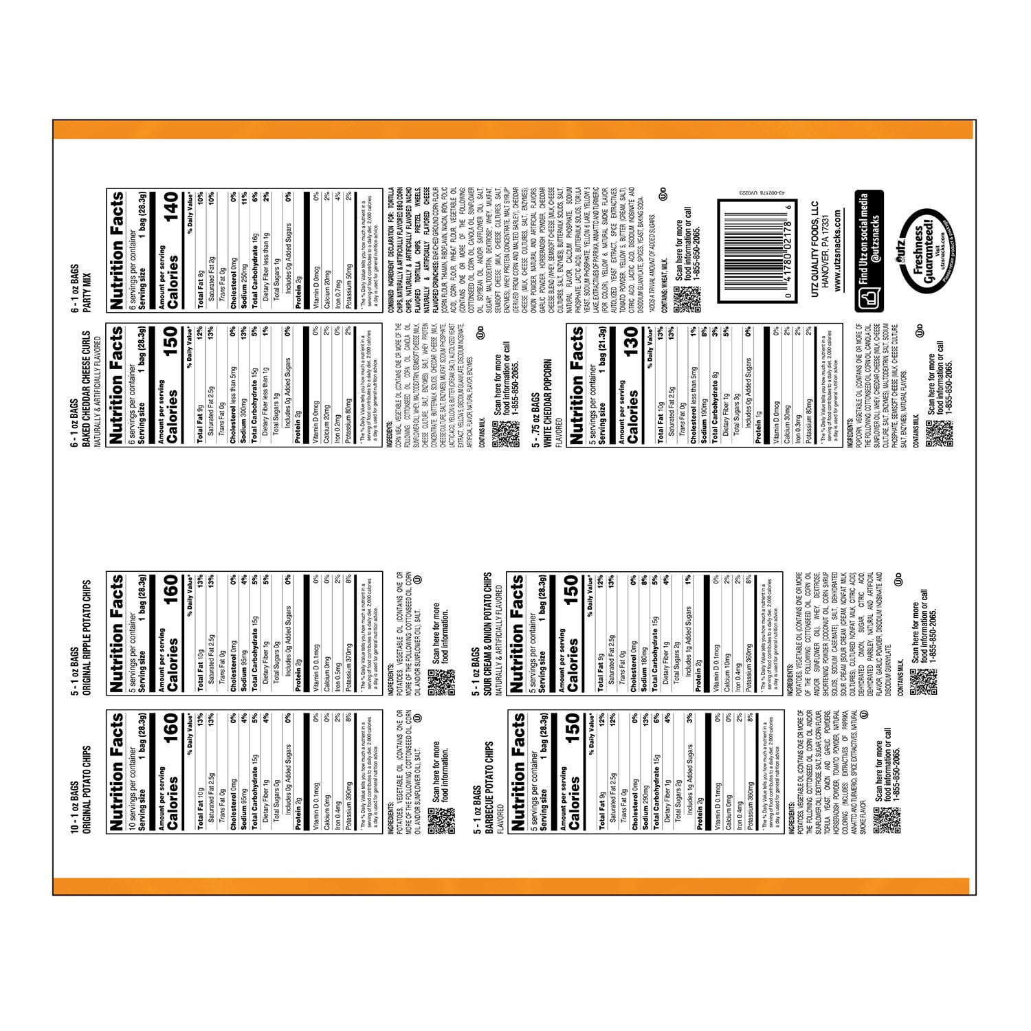 Utz ジャンボ スナック パック、1 オンス、42 個入り。