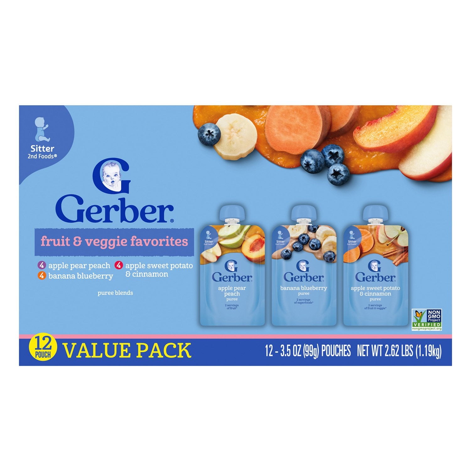 Gerber 幼児用ポーチ バラエティパック、3.5 オンス、12 個入り。