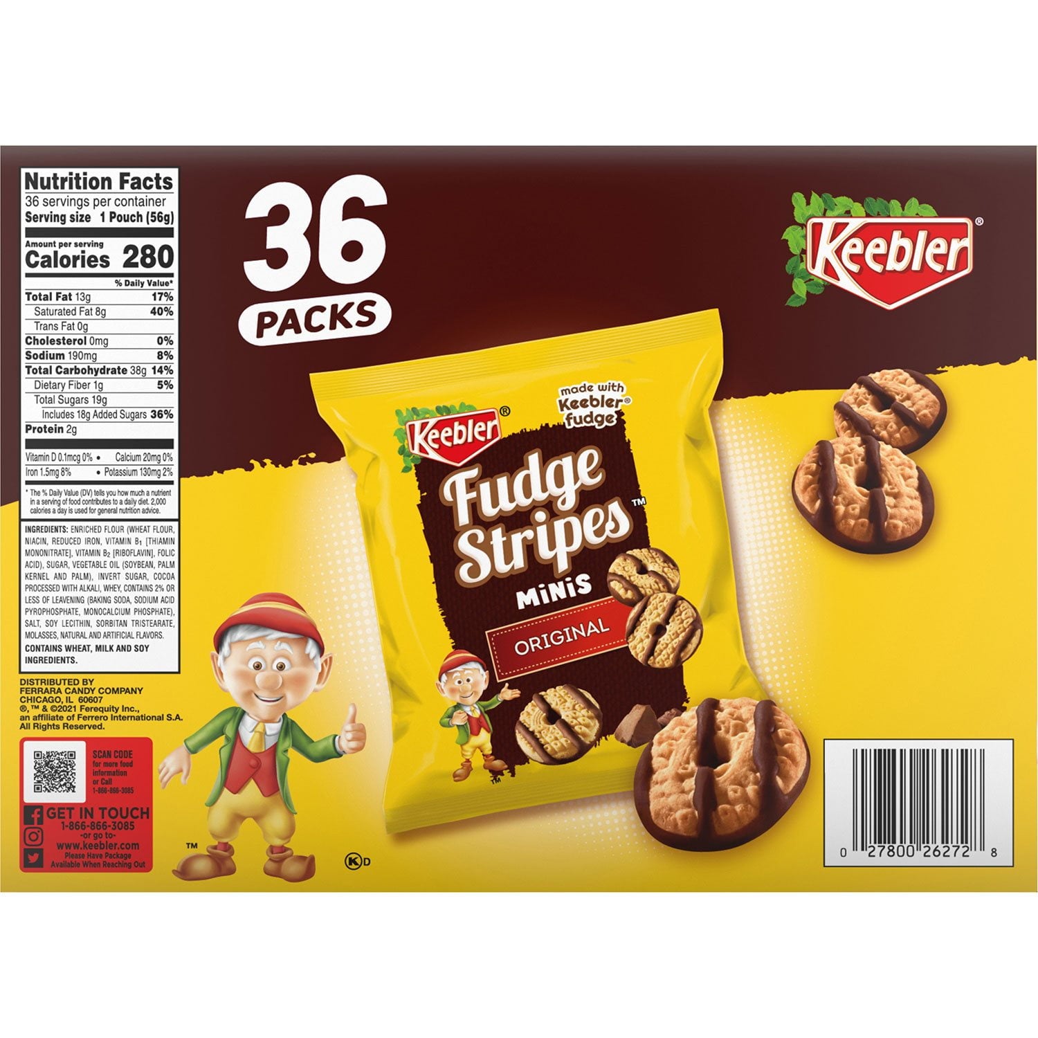 Keebler ミニ ファッジ ストライプ クッキー、2 オンス、36 個入り。