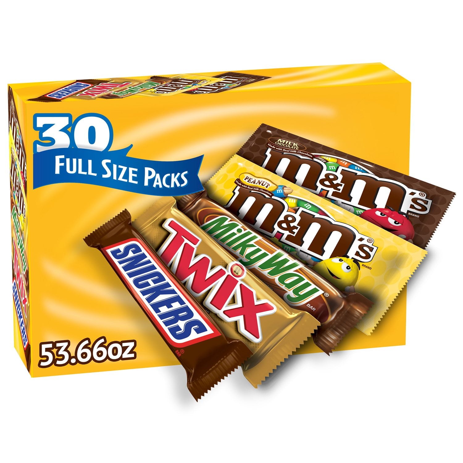 マース チョコレート キャンディー バー、バラエティ パック、フルサイズ、30 個入り。