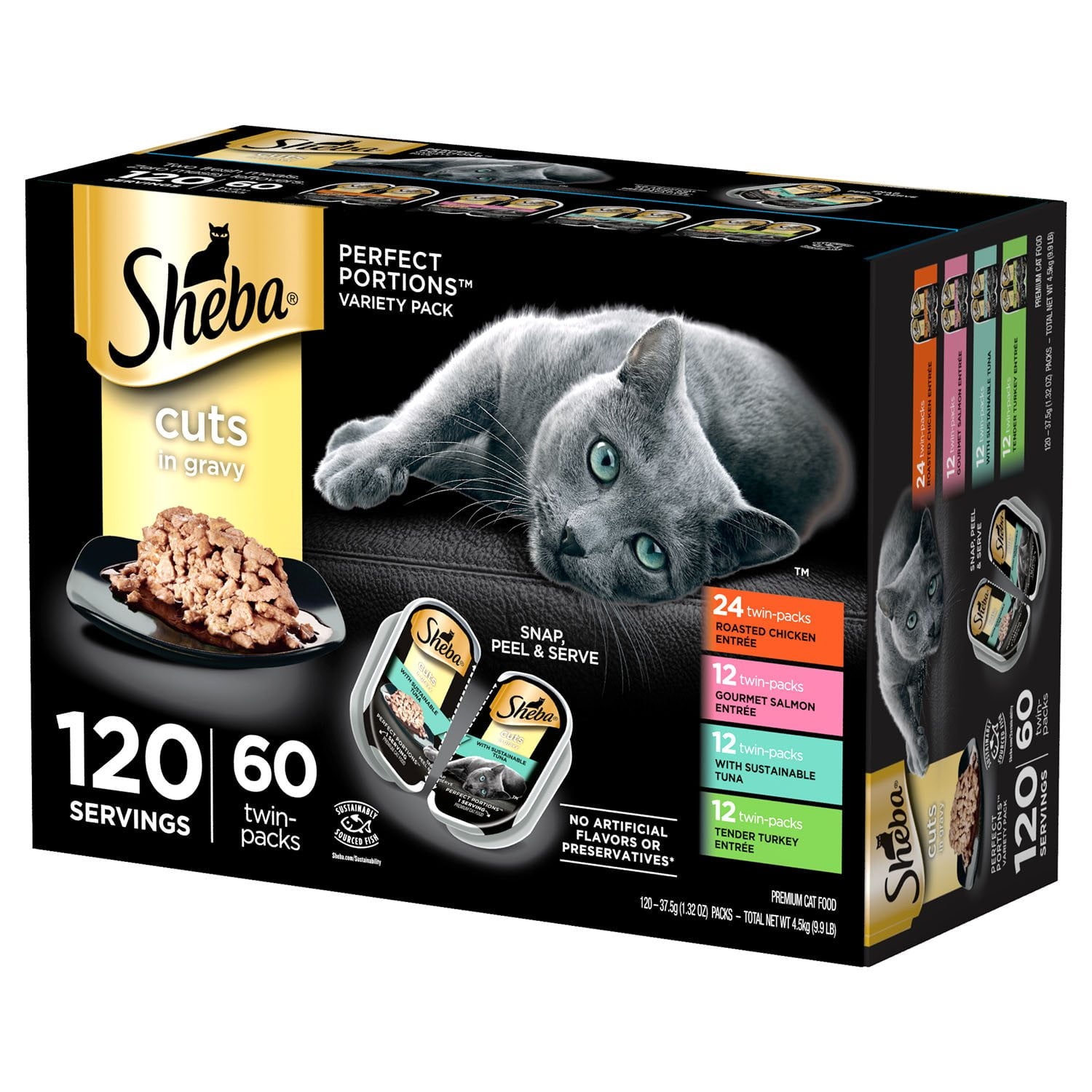 Sheba Perfect Portions ウェットキャットフードトレイ バラエティパック、60 個入り、2.6 オンス。
