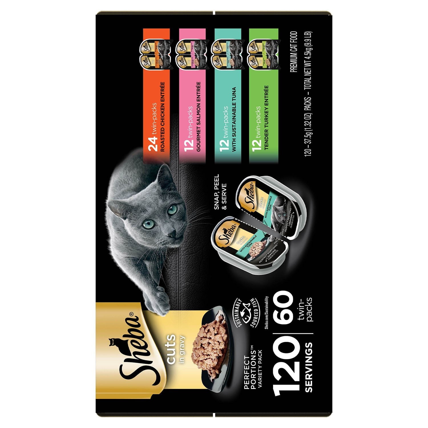 Sheba Perfect Portions ウェットキャットフードトレイ バラエティパック、60 個入り、2.6 オンス。