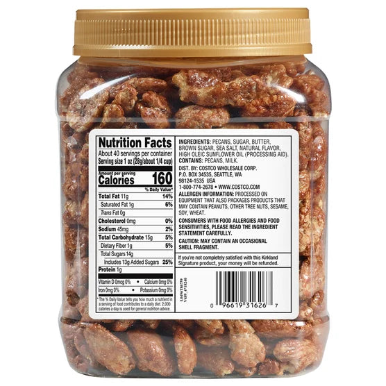 커클랜드 시그니처 프랄린 피칸 2.5lb – 달콤한 프랄린 코팅으로 고소한 피칸의 풍미를 살린 프리미엄 견과 스낵