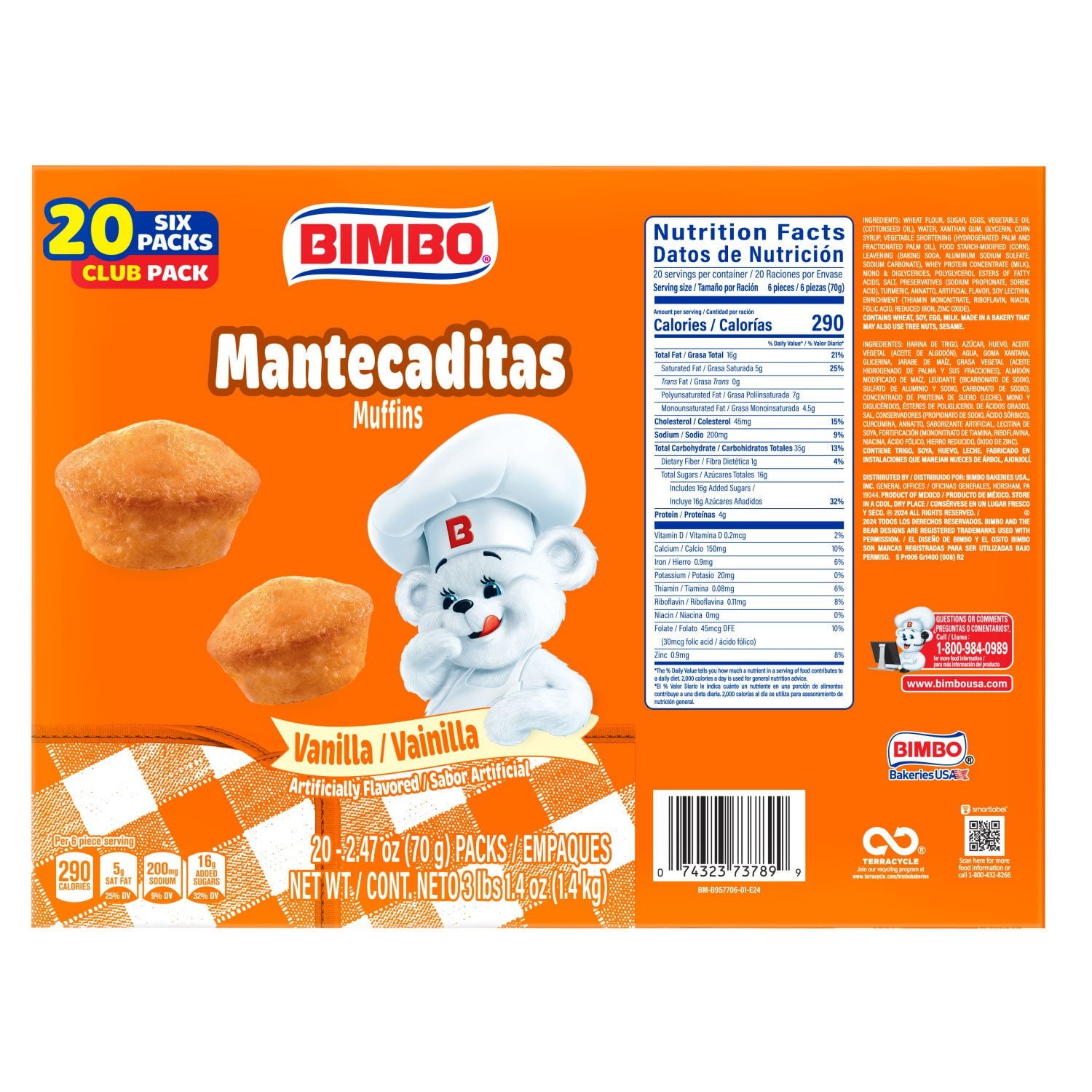 Bimbo Mantecaditas バニラマフィン、一口サイズ、20 個入り。