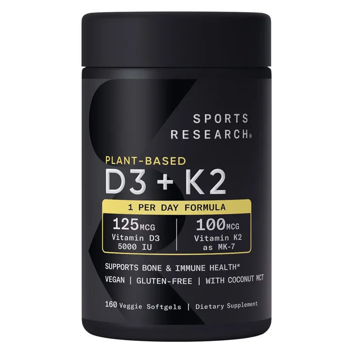スポーツリサーチ D3 + K2、160ベジソフトジェル