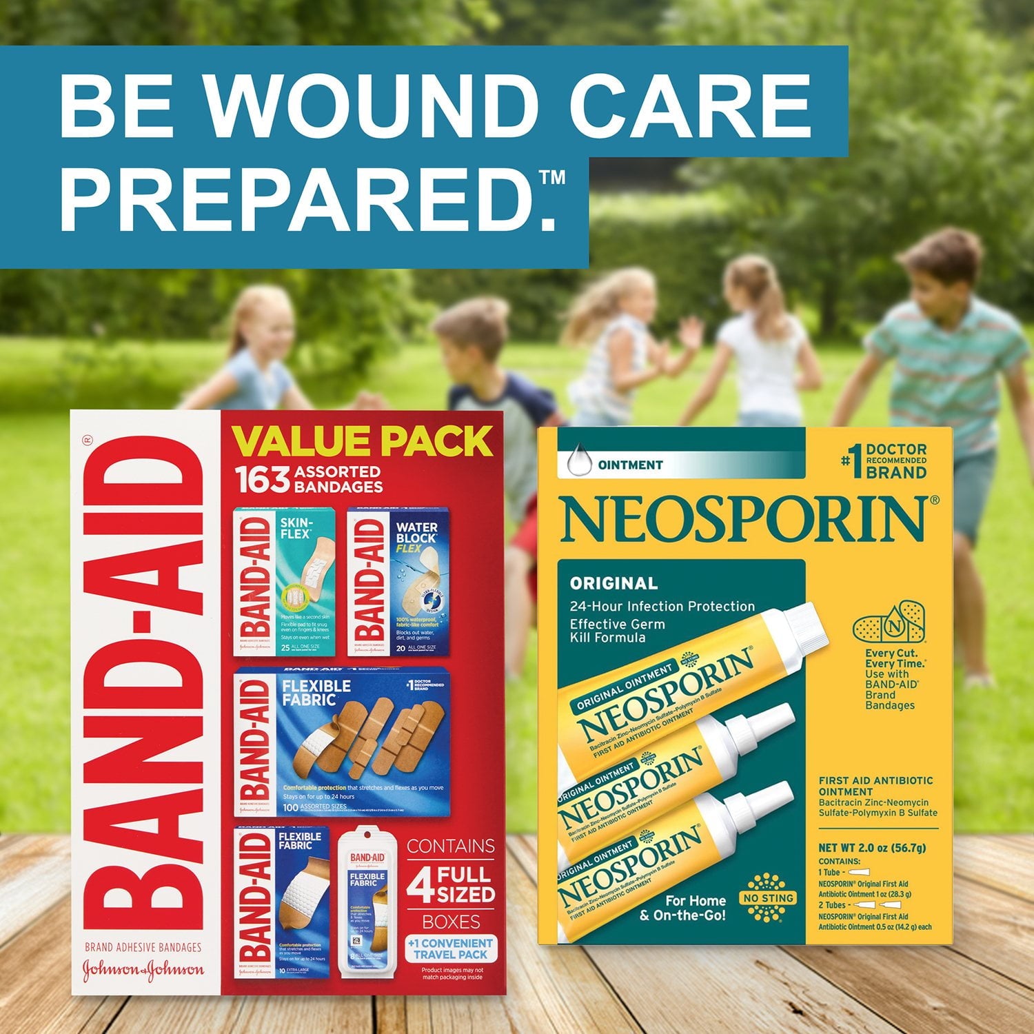 BAND-AID 粘着包帯、バラエティパック、163 枚入り。