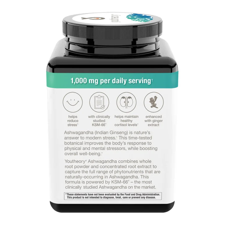 youtheory アシュワガンダ 1000 mg、ベジタリアンカプセル 180 錠