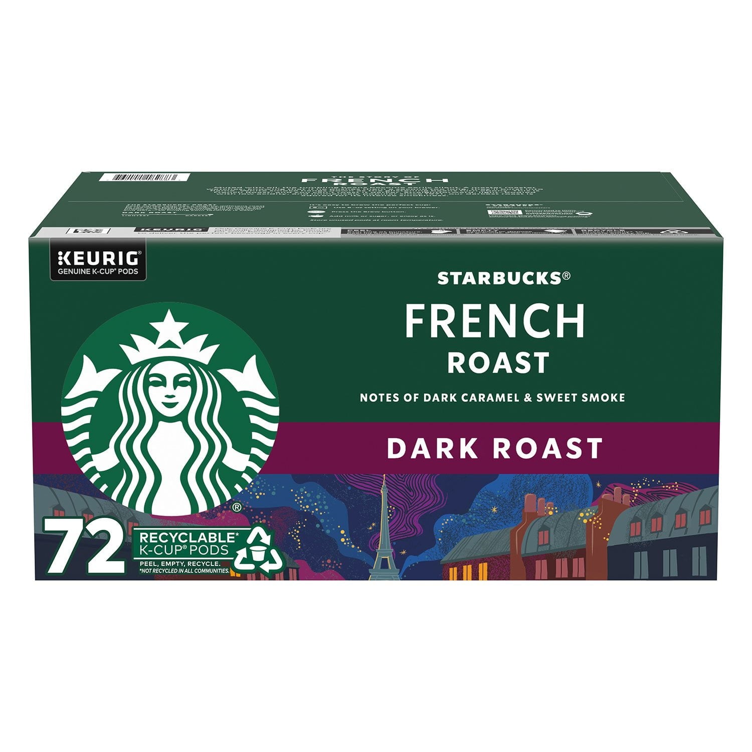 スターバックス ダークロースト K-Cup コーヒーポッド、フレンチロースト、72 個入り。