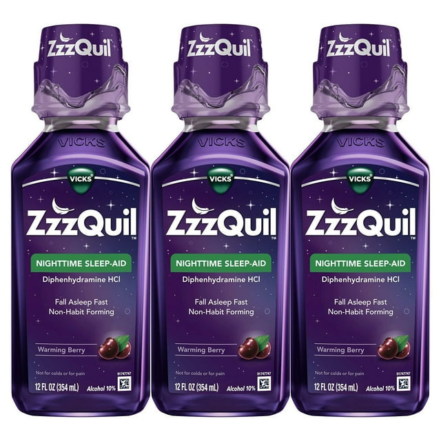지퀼 ZzzQuil 나이트타임 슬립에이드 베리 맛 액상 12 fl oz 3팩 디펜히드라민 수면 유도제 제품 이미지