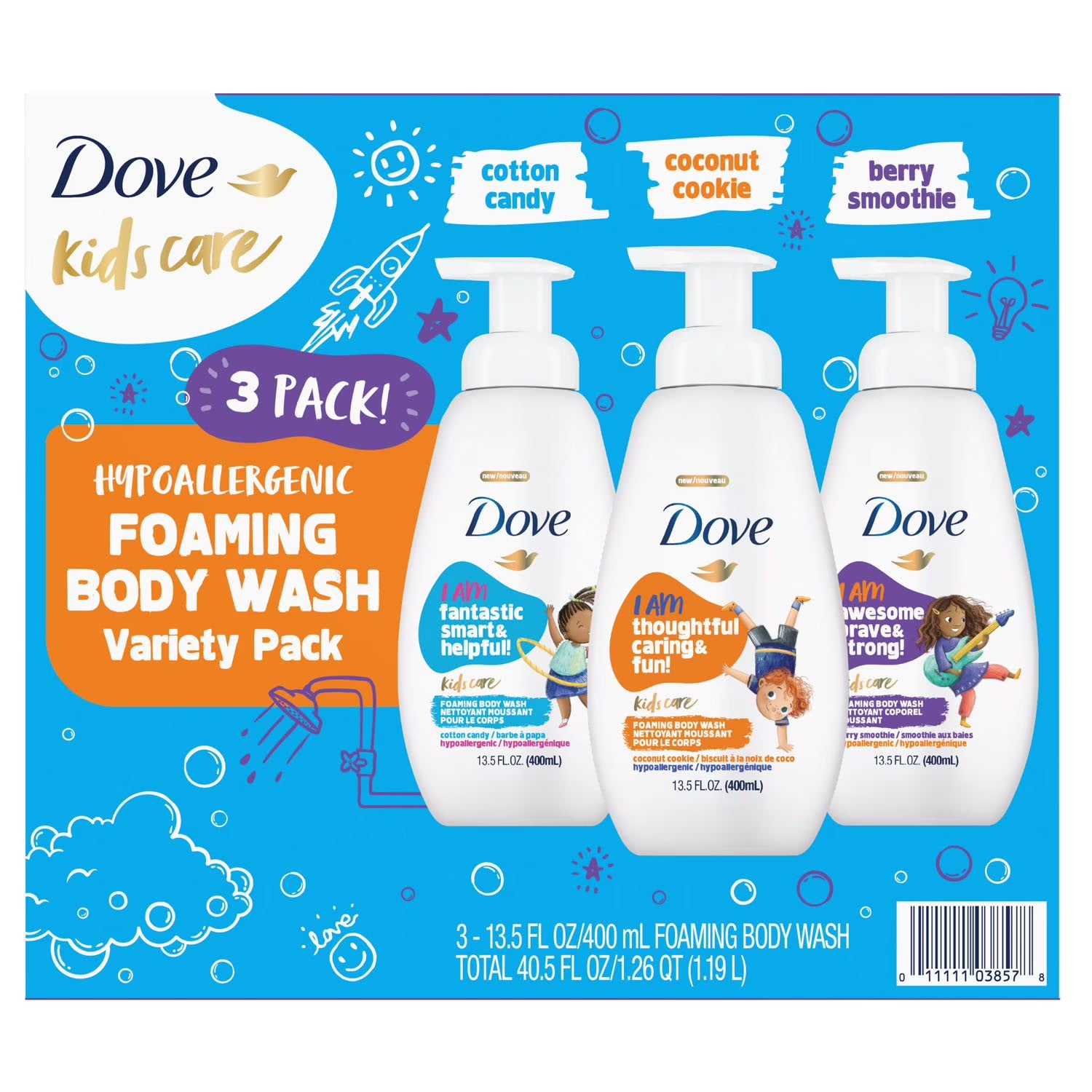 도브 키즈 케어 포밍 바디워시 버라이어티 팩 13.5 fl. oz., 3 pk. – 아이 피부에 맞춘 부드러운 거품 타입으로 순한 세정감이 특징인 바디워시