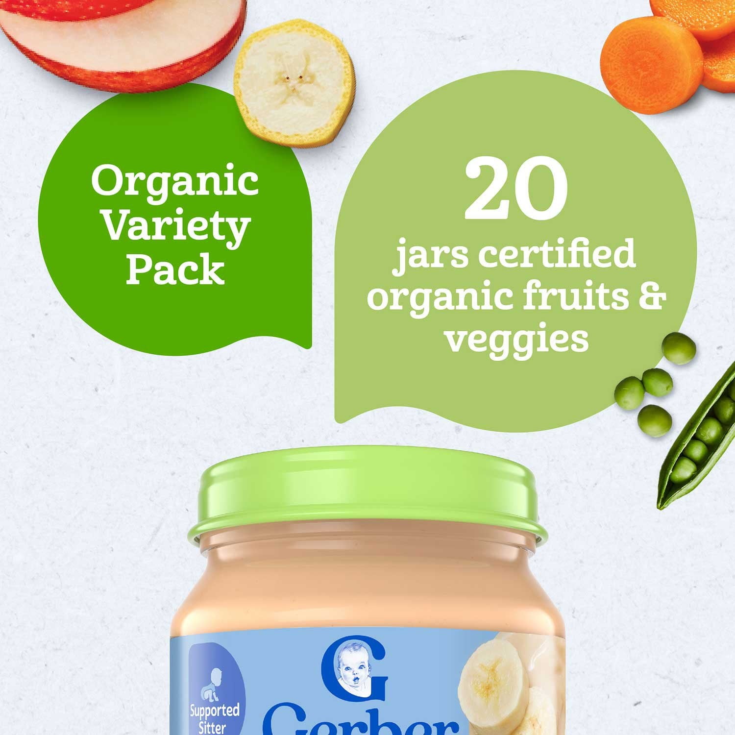 Gerber 1st Foods オーガニック ベビーフード、フルーツ &amp; 野菜バリューパック、4 オンス、20 個入り。