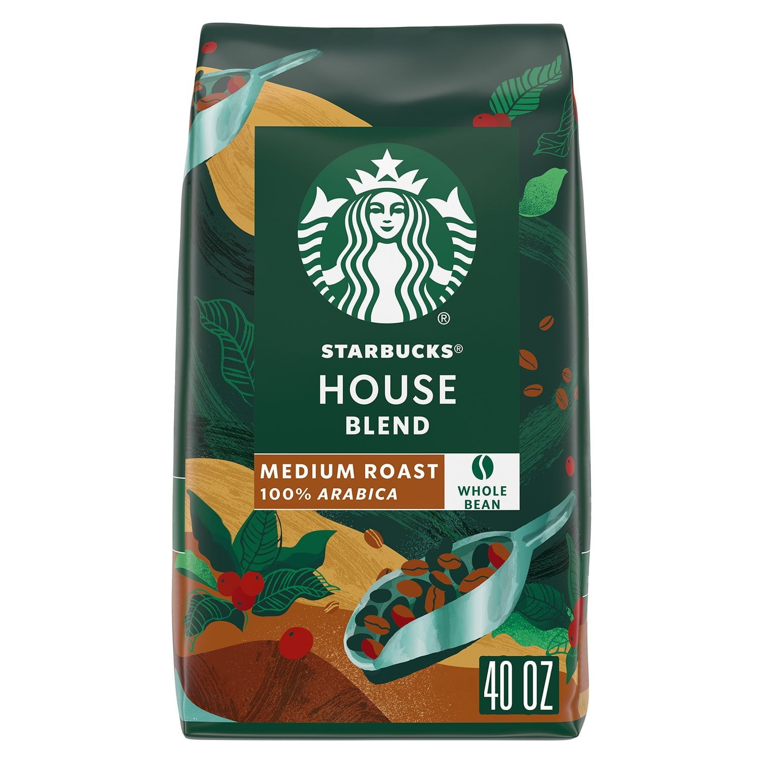 スターバックス ハウスブレンド ミディアムロースト ホールビーンコーヒー、40 オンス。