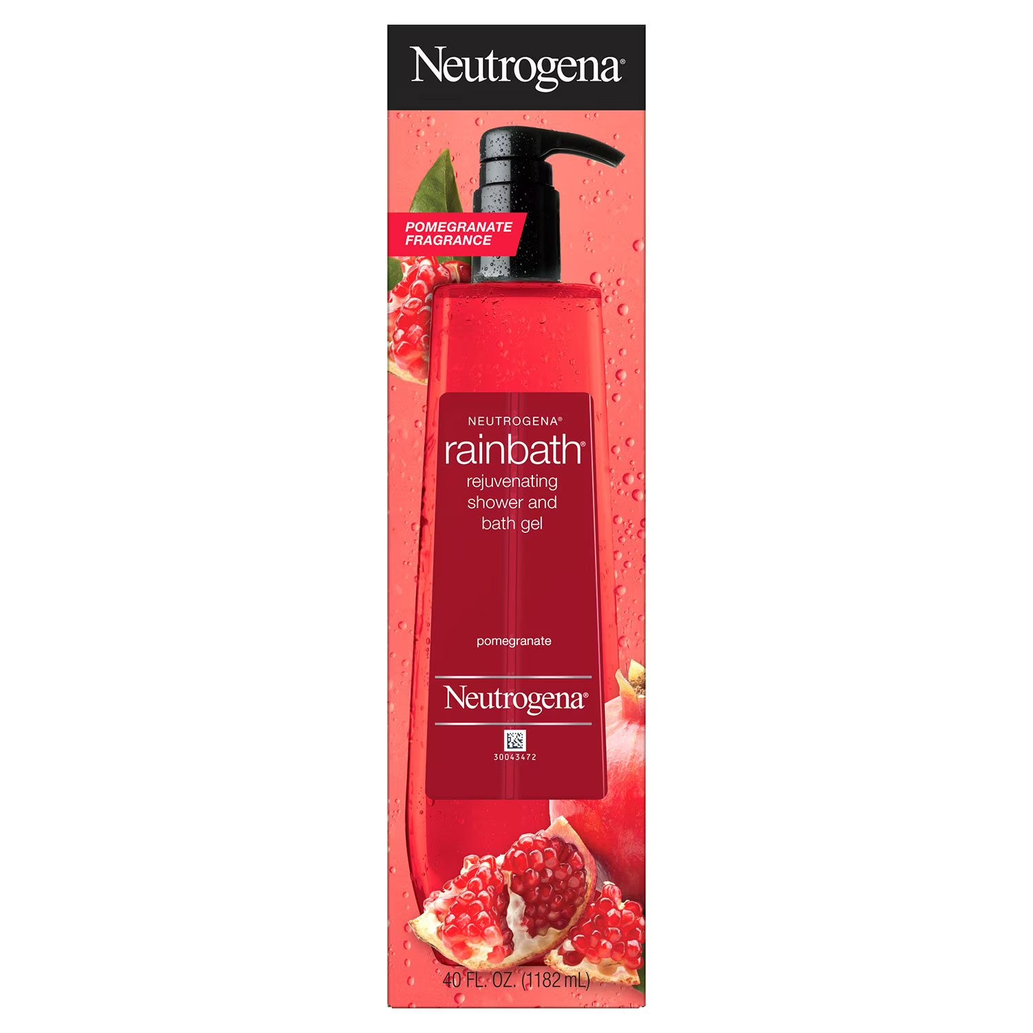 뉴트로지나 레인배스 리주버네이팅 샤워 & 바스 젤 석류 40 fl. oz. – 석류 향과 풍부한 거품, 상쾌한 사용감이 특징인 샤워·목욕 겸용 바디 클렌저