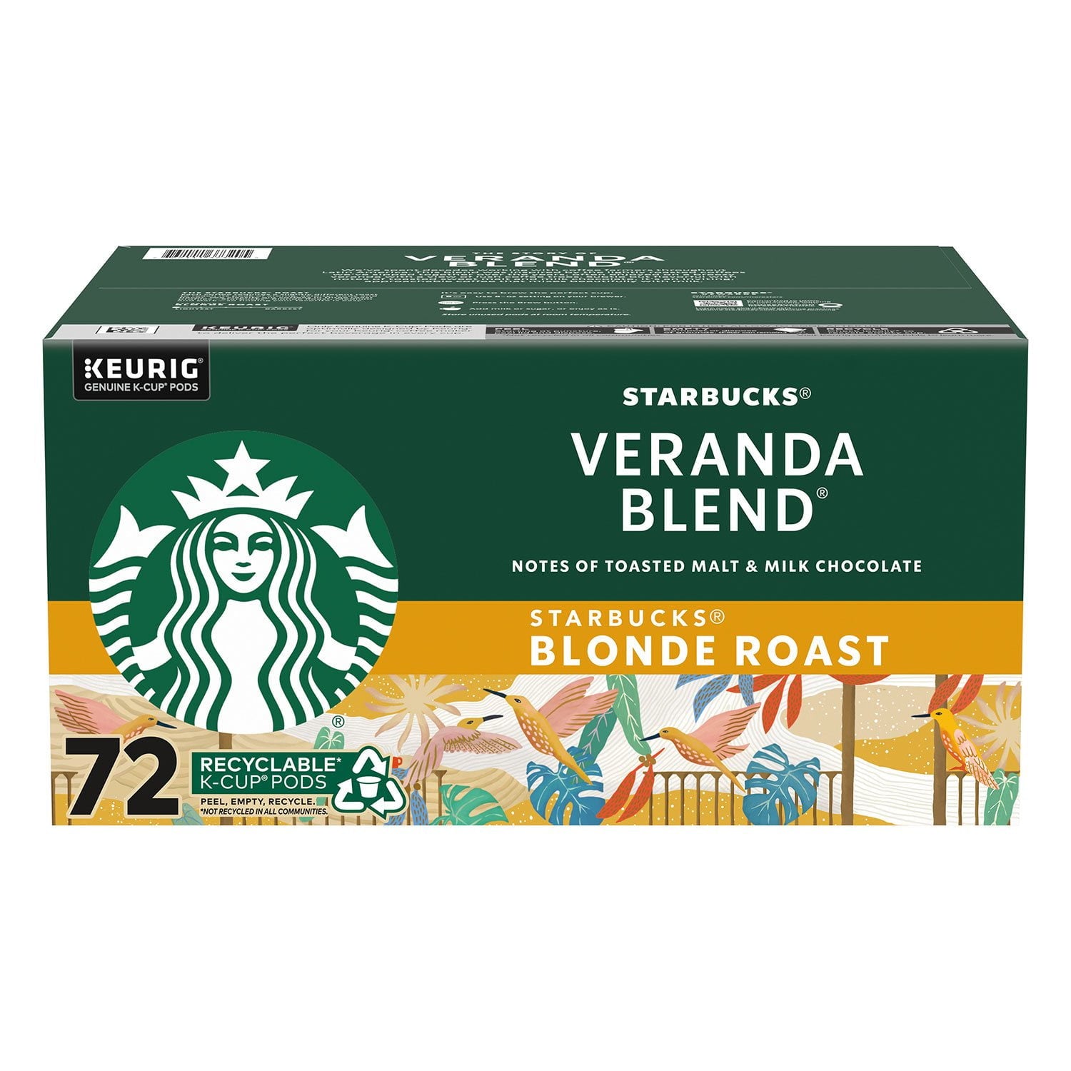 スターバックス ブロンドロースト K-カップ コーヒーポッド、ベランダブレンド、72 個入り。