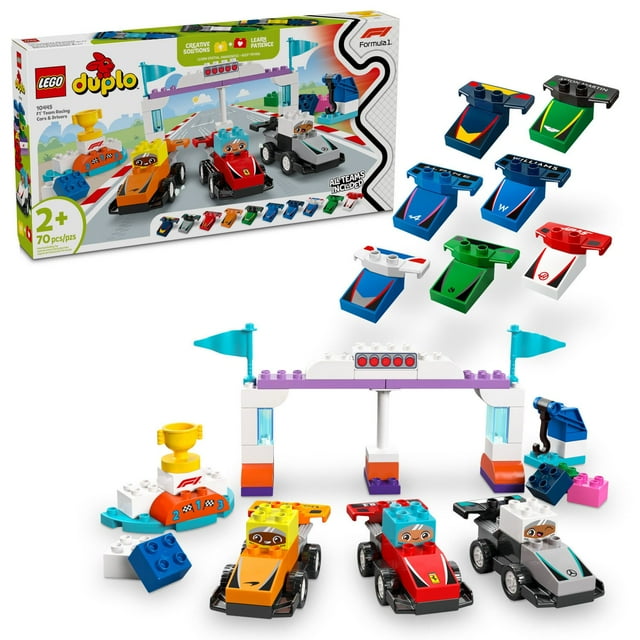 LEGO DUPLO タウン F1 チーム レースカー &amp; ドライバー 組み立ておもちゃ、70 個。