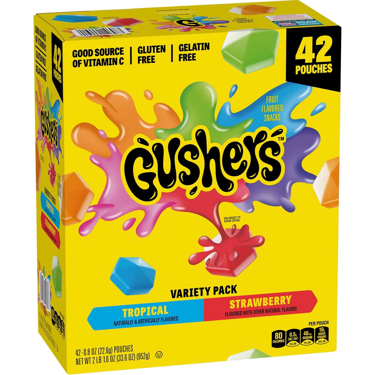 Gushers ストロベリー &amp; トロピカル バラエティパック スナック、0.8 オンス、42 個入り。