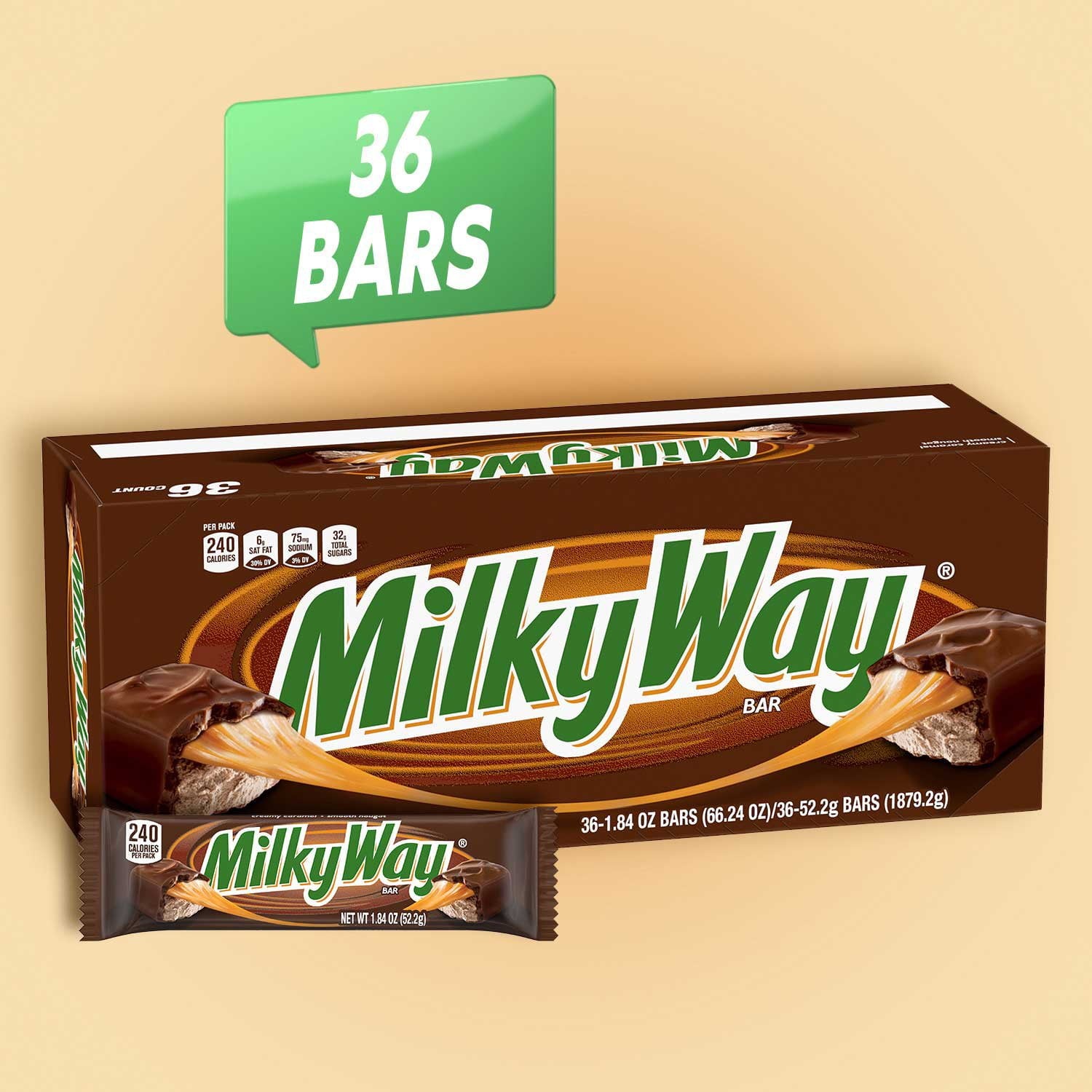 ミルキーウェイ チョコレート キャンディー バー、フルサイズ、1.84 オンス、36 個入り。