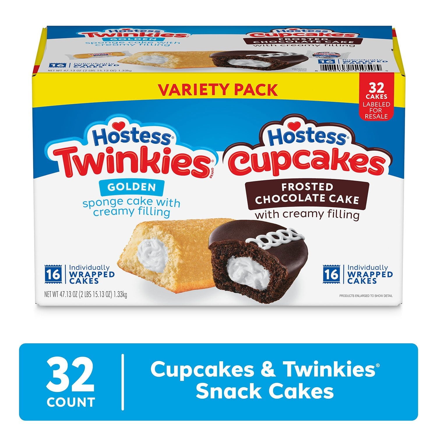 ホステス トゥインキー &amp; カップケーキ バラエティパック スナックケーキ、32 個入り。