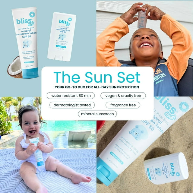 블리스 베이비 미네랄 선로션 & 스틱 SPF 50 – 유아용 저자극 선케어