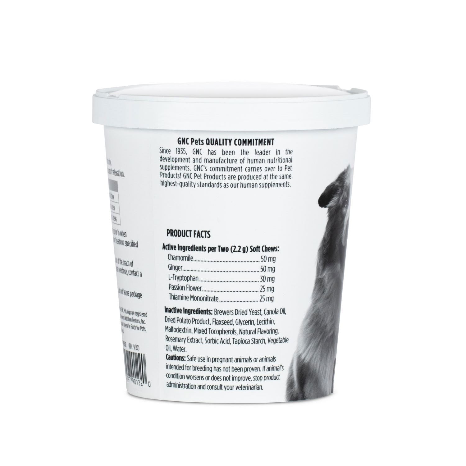 GNC ペット、ベーコン風味、落ち着くソフトチュー犬用サプリメント、180 個。