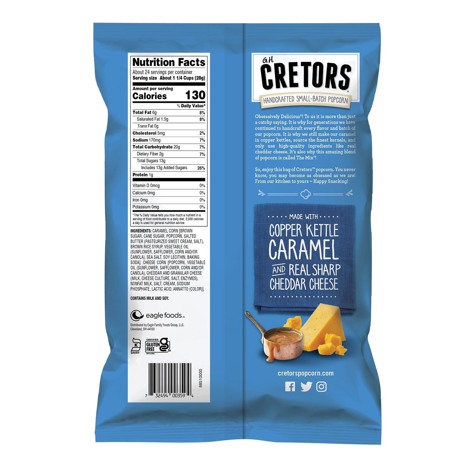 CRETORS チーズ &amp; キャラメル風味ポップコーンミックス、23.5 オンス。