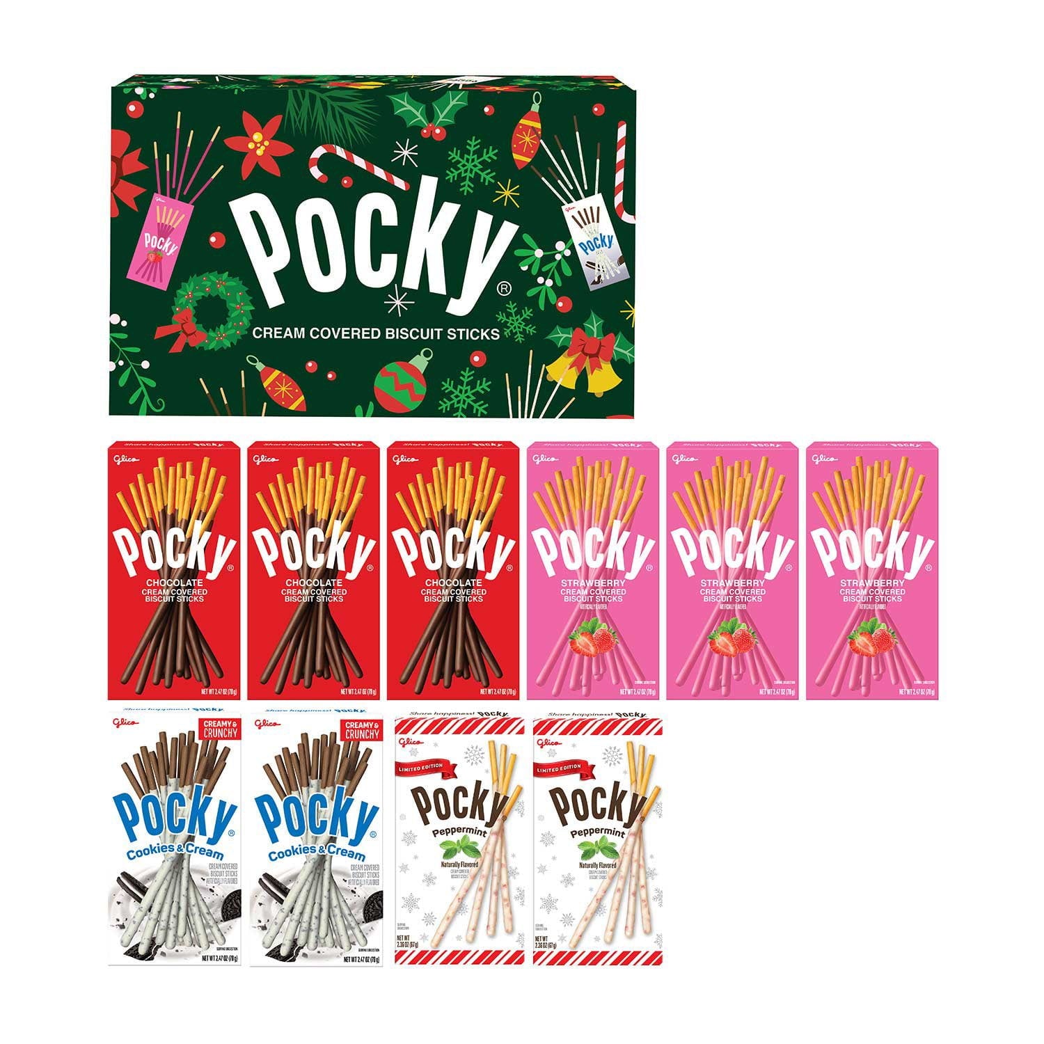 グリコ ポッキー ホリデーフレーバー バラエティパック、10 個入り。