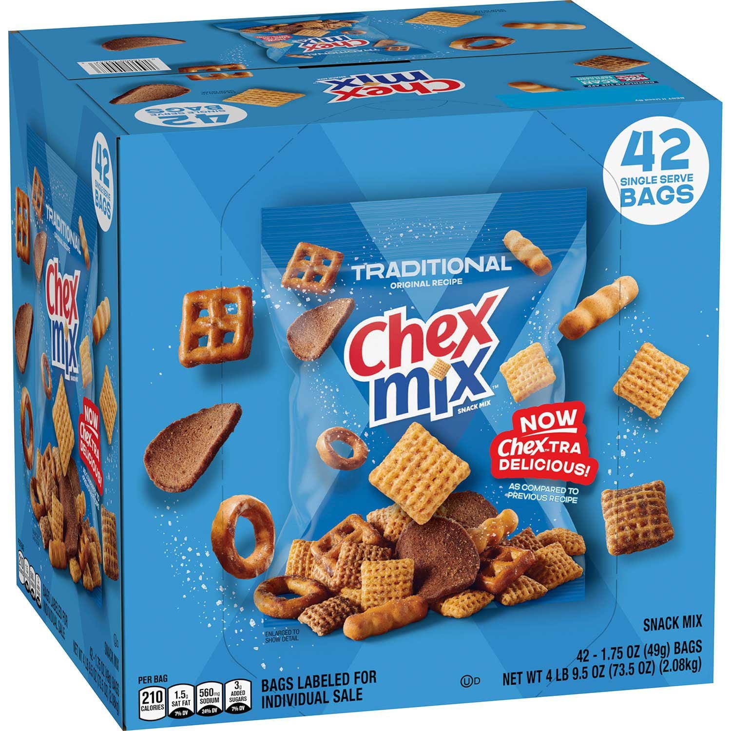 Chex Mix トラディショナル セイボリー スナック ミックス、1.75 オンス、42 個入り。