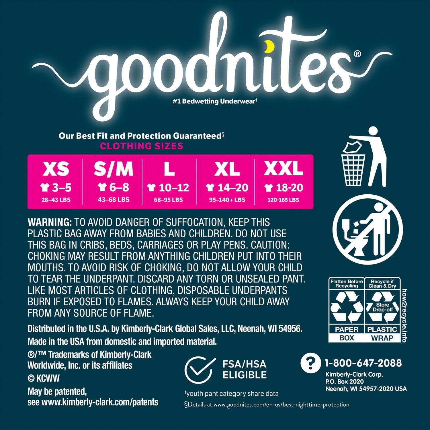 Goodnites 夜尿症対策下着 女の子用 エクストラスモール～エクストララージサイズ
