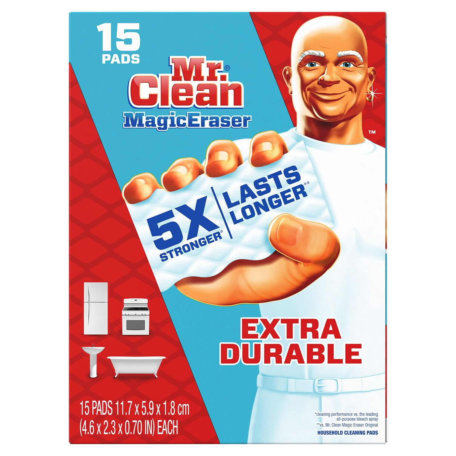 Mr. Clean マジックイレイザー 超耐久性スクラバースポンジ 15 個入り。