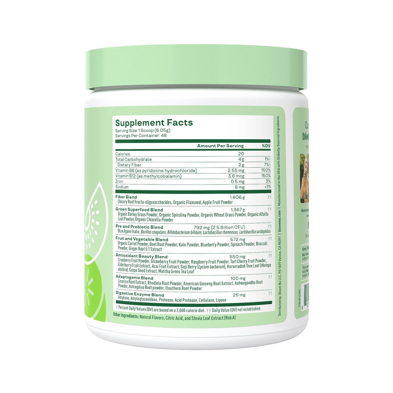 Bloom Nutrition グリーン＆スーパーフードパウダー、ストロベリーキウイ、0.5 ポンド。