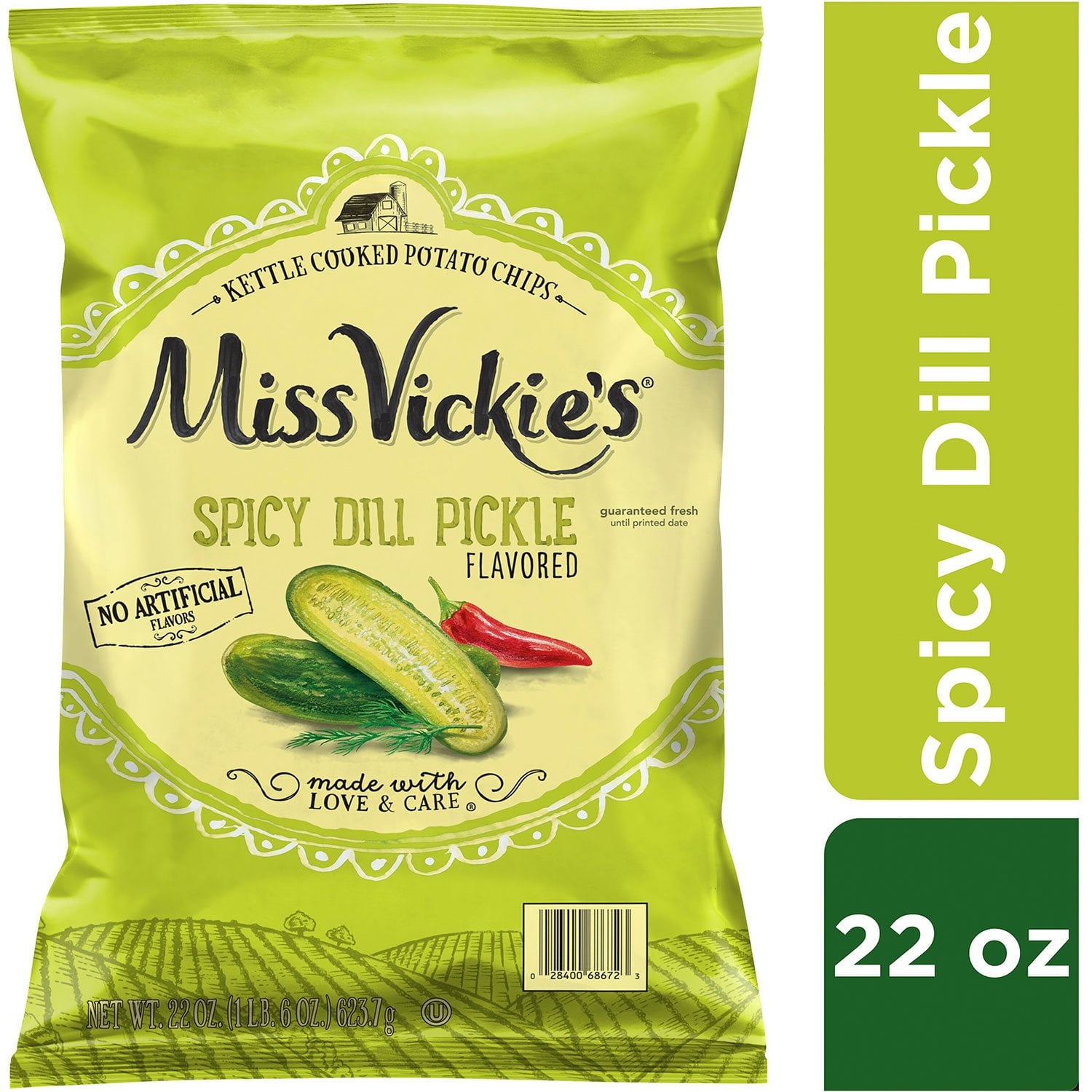 ミス・ヴィッキーのスパイシーディルピクルスポテトチップス、22オンス。