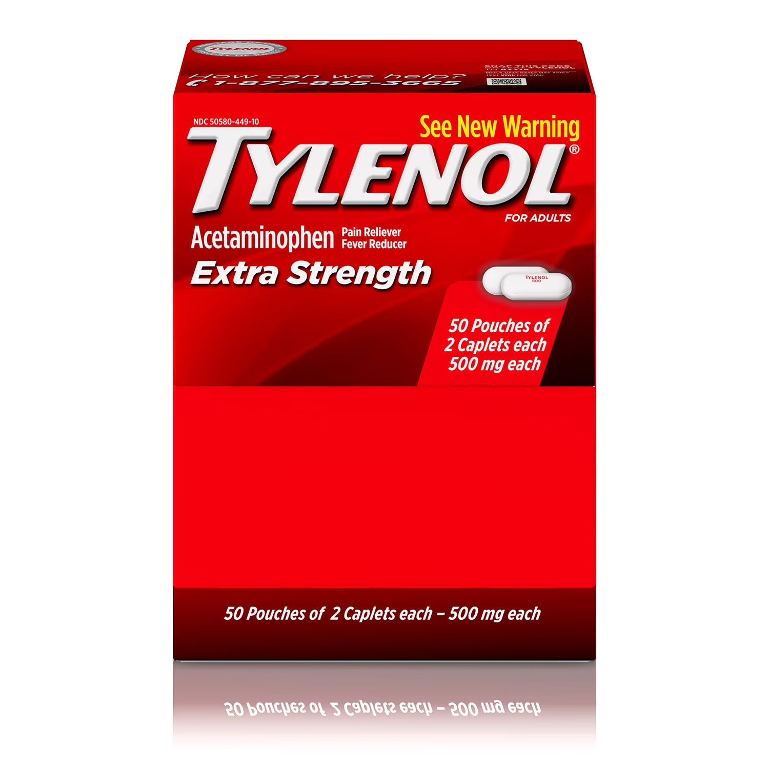 타이레놀 엑스트라 스트렝스 아세트아미노펜 500mg 개별 포장 50팩 2정씩 총 100정 두통 근육통 허리통증 치통 해열 진통제 제품 이미지