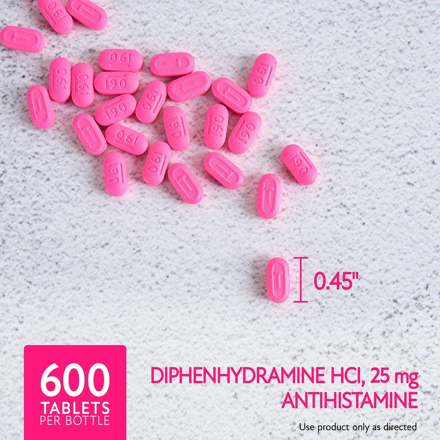 メンバーズマーク アレルギー緩和錠、ジフェンヒドラミン HCL 25 mg、600 錠。