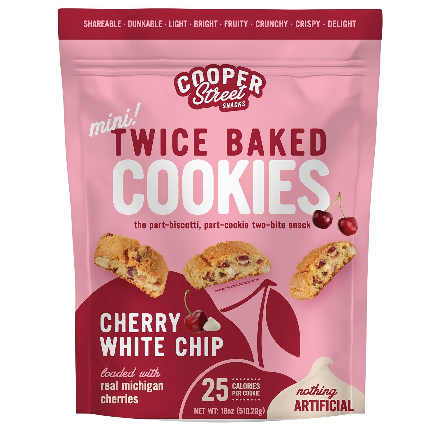 クーパーストリートスナック チェリーホワイトチップ 2度焼きクッキー、18 オンス。