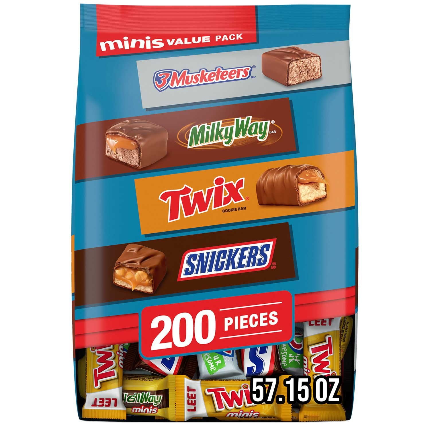 マース ミニ チョコレート キャンディー バー バラエティ パック、200 個入り。