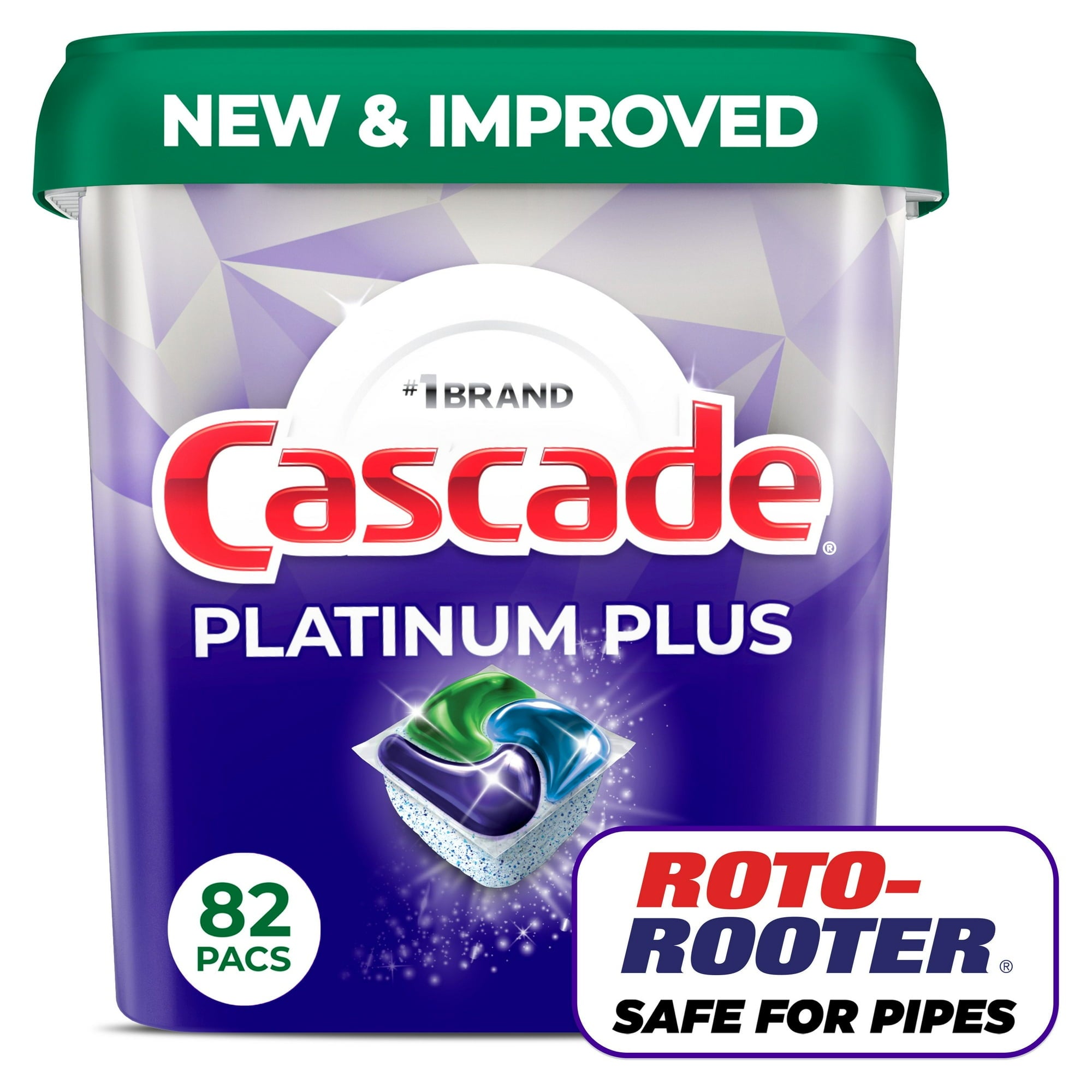 カスケード プラチナ プラス アクションパック 食器洗い機用洗剤パック、フレッシュ、82 個入り。