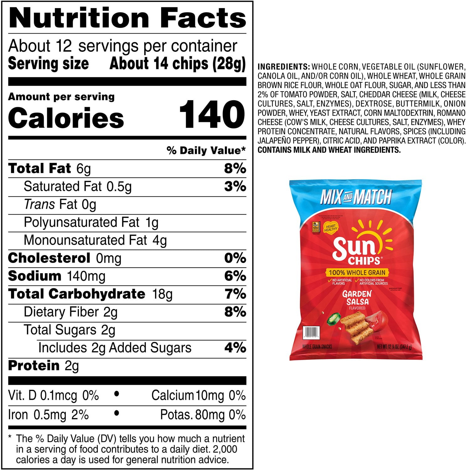 SunChips Garden サルサ 全粒粉スナック、12.25 オンス